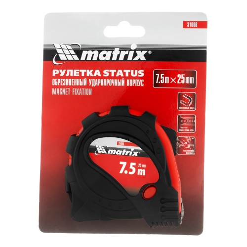 Рулетка Status Magnet 3 fixations,7,5 м х 25 мм,обрезиненный корпус,зацеп с магнитом Matrix по ценам производителя в Краснодаре с доставкой по всей России