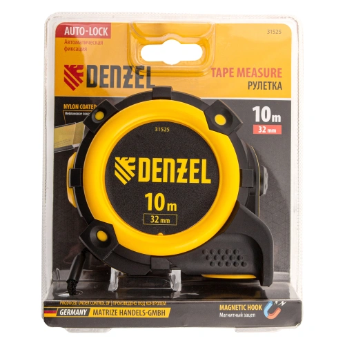 Рулетка 10м х 32мм, автоматич. фиксац., нейлон. покрытие, магнит. зацеп, двухстор. разметка Denzel по ценам производителя в Краснодаре с доставкой по всей России