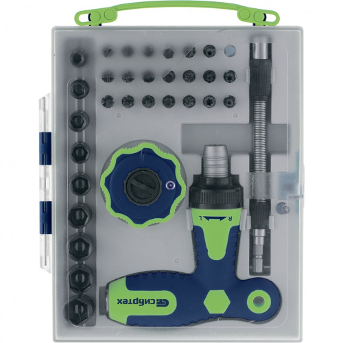 Отвертка Т-образная и трещотка, реверсивные с набором бит, торцевых головок, 34 предмета, CrV Сибртех по ценам производителя в Краснодаре с доставкой по всей России