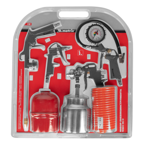 Набор пневмоинструмента, 5 предметов, быстросъемное соединение, краскораспылитель с нижним бачком Matrix по ценам производителя в Краснодаре с доставкой по всей России