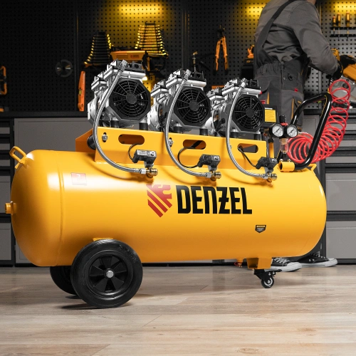 Компрессор безмасляный, малошумный DLS 1800/100,1800 Вт, 3x600, 100 л, 345 л/мин Denzel по ценам производителя в Краснодаре с доставкой по всей России