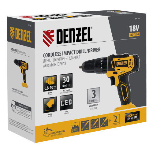 Дрель-шуруповерт аккумуляторная ударная CID-18-0, Li-Ion, 18 В Denzel по ценам производителя в Краснодаре с доставкой по всей России