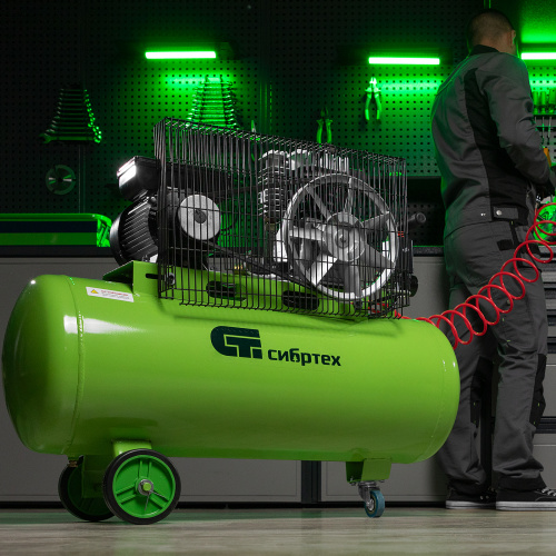 Компрессор воздушный КР-2200/100, 2.2 кВт, 350 л/мин, 100 л, ременной привод, масляный Сибртех по ценам производителя в Краснодаре с доставкой по всей России
