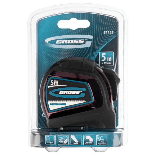 Рулетка "Doppelhaken",5 м x 19 мм,двухсторонний зацеп,Нейлон,двусторонняя шкала,автоматическая фиксация Gross по ценам производителя в Краснодаре с доставкой по всей России