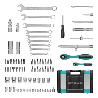 Набор инструментов 1/2", 1/4", CrV, 12 гранные головки, пластиковый кейс, 82 предмета Stels по ценам производителя в Краснодаре с доставкой по всей России