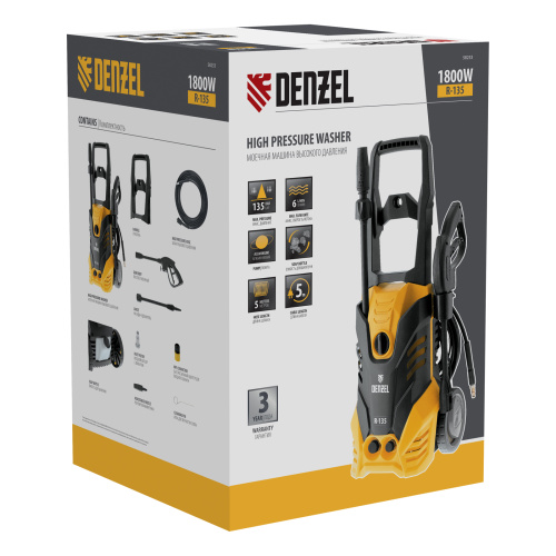 Моечная машина высокого давления R-135, 1800 Вт, 135 бар, 6 л/мин, колесная Denzel по ценам производителя в Краснодаре с доставкой по всей России