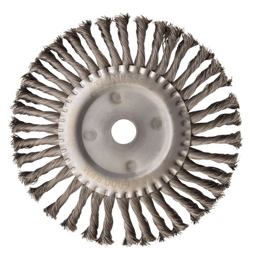 Щетка для УШМ, 200 мм, "Плоская", крученая нержавеющая проволока 0.5 мм, посадка 22.2 мм Denzel по ценам производителя в Краснодаре с доставкой по всей России