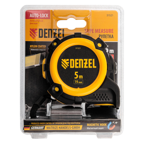 Рулетка 5м х 19мм, автоматич. фиксац., нейлон. покрытие, магнит. зацеп, двухстор. разметка Denzel по ценам производителя в Краснодаре с доставкой по всей России