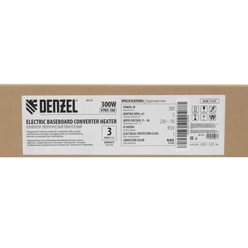 Конвектор электрический плинтусный ATRIC-300, 230 В, 300 Вт, ТЭН, черный Denzel по ценам производителя в Краснодаре с доставкой по всей России