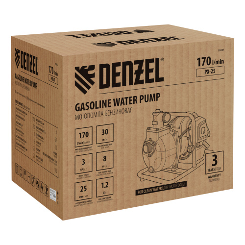 Мотопомпа бензиновая для чистой воды PX-25, 52 см3, 1", 170 л/мин, глуб 8 м, напор 30 м Denzel по ценам производителя в Краснодаре с доставкой по всей России