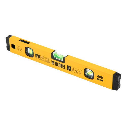Уровень алюминиевый, магнит., фрезерованный, 3 глазка (1 зеркал.) 0,5 мм/м, 400 мм Denzel по ценам производителя в Краснодаре с доставкой по всей России