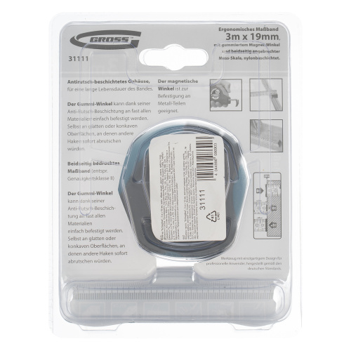 Рулетка "Schlagfest",3 м x 19 мм,магнитный обрезиненный зацеп,двусторонняя шкала,Нейлоновое покрытие,автоматическая фиксация Gross по ценам производителя в Краснодаре с доставкой по всей России