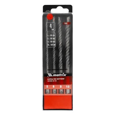 Набор буров по бетону, 5-6-8-10 х 160 мм, 4 шт, в пластиковой коробке, SDS Plus Matrix по ценам производителя в Краснодаре с доставкой по всей России