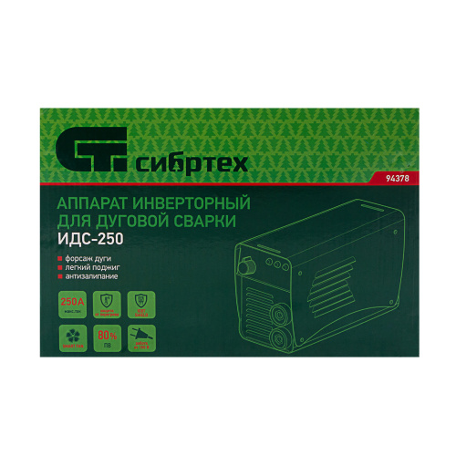 Аппарат инверторный дуговой сварки ИДС-250, 250 А, ПВ 80%, диаметр электрода 1.6-5 мм Сибртех по ценам производителя в Краснодаре с доставкой по всей России