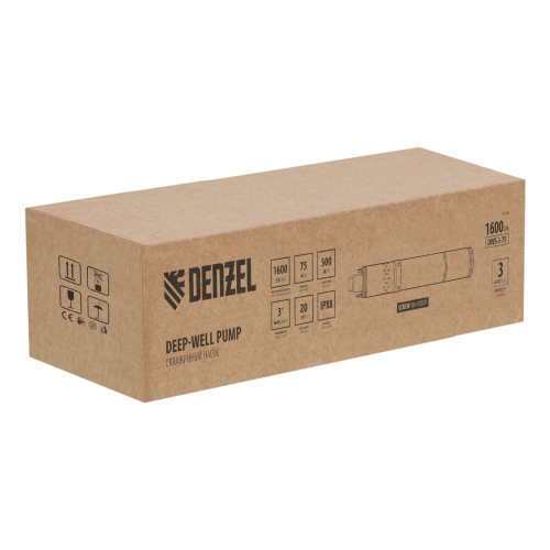 Скважинный насос DWS-3-75, винтовой, диаметр 3", 500 Вт, 1600 л/ч, напор 75 м Denzel по ценам производителя в Краснодаре с доставкой по всей России