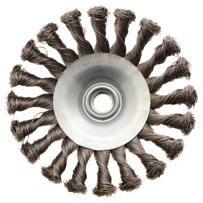 Щетка для УШМ, 125 мм, "Тарелка", крученая нержавеющая проволока 0.5 мм, М14 Denzel по ценам производителя в Краснодаре с доставкой по всей России