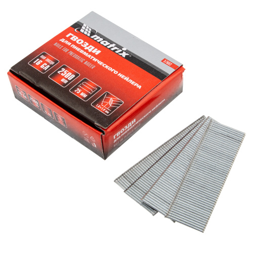 Гвозди для пневматического нейлера 16GA, сечение 1.6 х 1.4, длина 25 мм, 2500 шт Matrix по ценам производителя в Краснодаре с доставкой по всей России