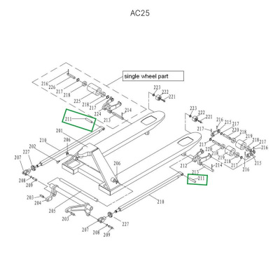 Ось крепления рычага силового блока к подвильной тяге для гидравлических тележек AC25 по ценам производителя в Краснодаре с доставкой по всей России