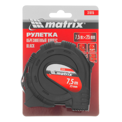 Рулетка Black,7,5 м х 25 мм,обрезиненный корпус Matrix по ценам производителя в Краснодаре с доставкой по всей России