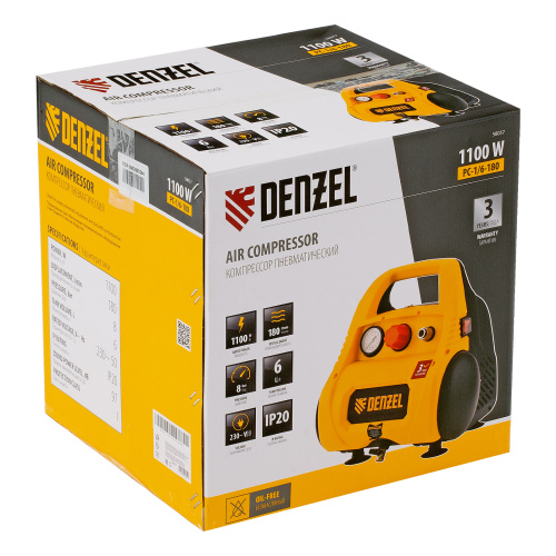 Компрессор воздушный безмасляный РС 1/6-180,1, 1 кВт, 180 л/мин, 6 л Denzel по ценам производителя в Краснодаре с доставкой по всей России