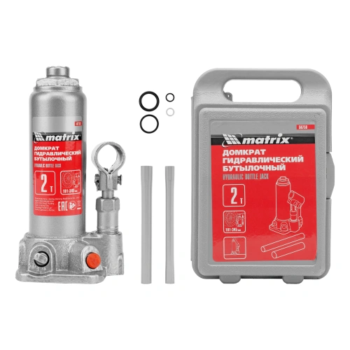 Домкрат гидравлический бутылочный, 2 т, высота подъема 181-345 мм, в пластиковый кейсе Matrix по ценам производителя в Краснодаре с доставкой по всей России