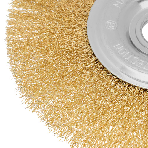 Щетка для УШМ, 175 мм, посадка 22.2 мм, плоская, латунированная витая проволока Matrix по ценам производителя в Краснодаре с доставкой по всей России