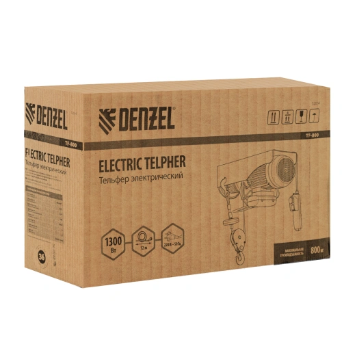 Тельфер электрический TF-800, 0.8 т, 1300 Вт, высота 12 м, 8 м/мин Denzel по ценам производителя в Краснодаре с доставкой по всей России