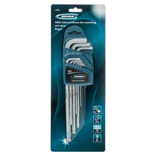 Набор ключей имбусовых HEX, 1.5-10 мм, S2, 9 шт, экстра-длинные с шаром, сатинированные Gross по ценам производителя в Краснодаре с доставкой по всей России