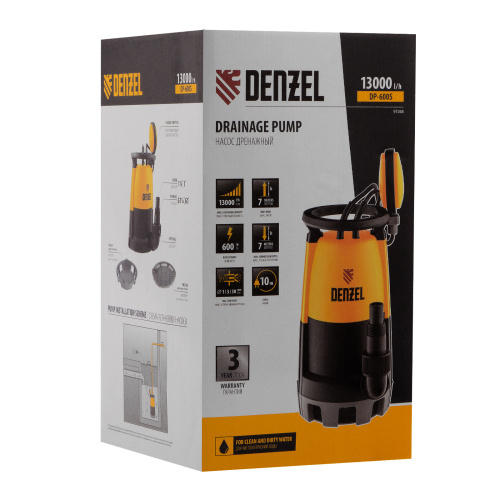 Дренажный насос для чистой и грязной воды DP-600S, 600 Вт, напор 7 м, 13000 л/ч Denzel по ценам производителя в Краснодаре с доставкой по всей России