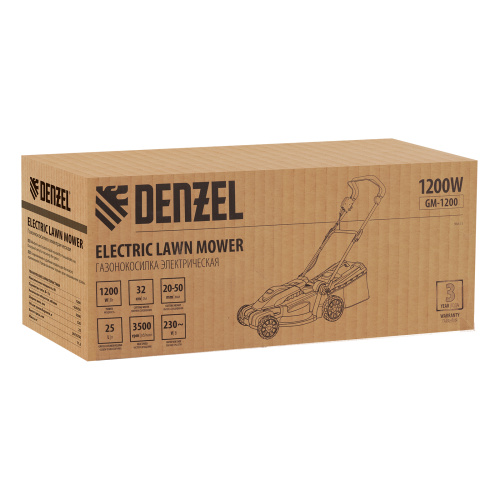 Газонокосилка электрическая GM-1200, 1200 Вт, ширина 32 см, 3 уровня, травосборник 25 л. Denzel по ценам производителя в Краснодаре с доставкой по всей России