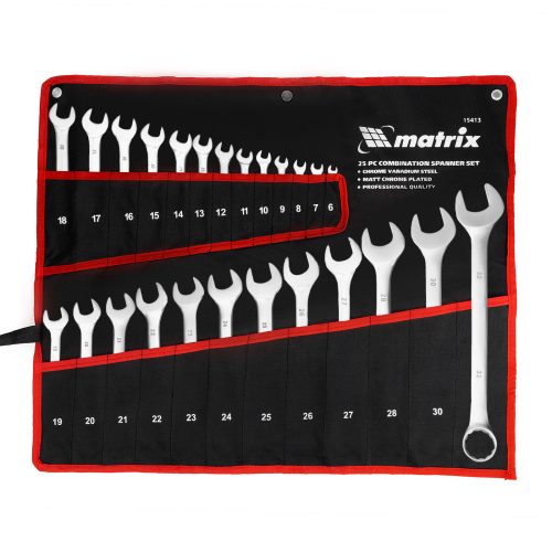 Набор ключей комбинированных, 6-32 мм, 25 шт, CrV, матовый хром Matrix по ценам производителя в Краснодаре с доставкой по всей России