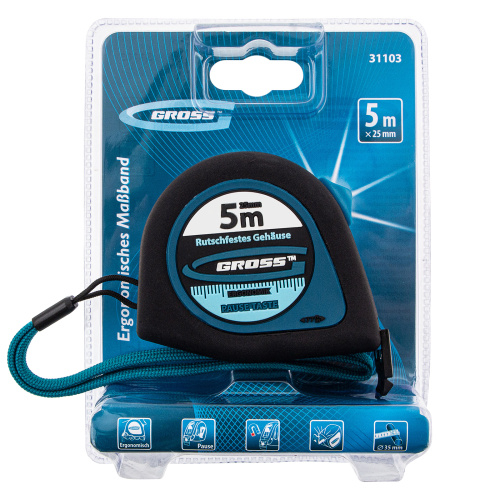 Рулетка "Ergonomisch",5 м x 25 мм,магнитный обрезиненный зацеп Gross по ценам производителя в Краснодаре с доставкой по всей России