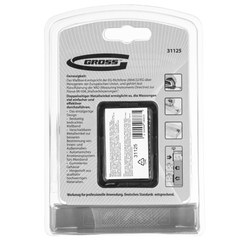 Рулетка "Doppelhaken",8 м x 25 мм,двухсторонний зацеп,Нейлон,двусторонняя шкала,автоматическая фиксация Gross по ценам производителя в Краснодаре с доставкой по всей России