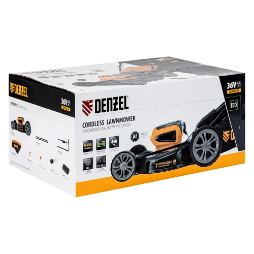 Газонокосилка аккумуляторная бесщеточная RLM450-36, Li-ion, 36 В, 4 Ач, 450 мм, травосборник 40 л Denzel по ценам производителя в Краснодаре с доставкой по всей России