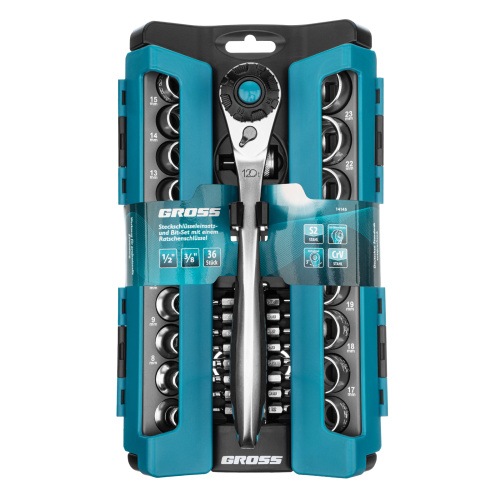 Набор торцевых головок, трещотка 120 зубьев, 1/2",3/8”, CrV, 36 предметов Gross по ценам производителя в Краснодаре с доставкой по всей России