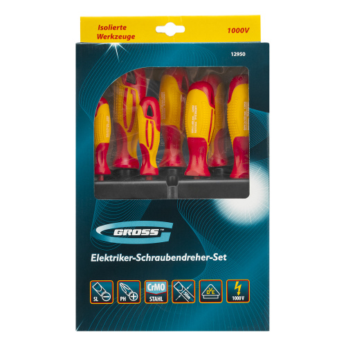 Набор отверток диэлектрических до 1000 В, 8 шт, тестер, CrMo, двухкомпонентные рукоятки Gross по ценам производителя в Краснодаре с доставкой по всей России