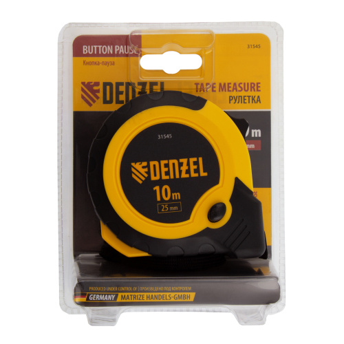 Рулетка 10м х 25мм, двухкомп. корпус, кнопка-пауза Denzel по ценам производителя в Краснодаре с доставкой по всей России