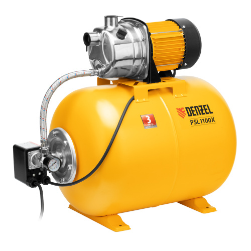Насосная станция PSL1100X, 1100 Вт, 3600 л/ч, ресивер 50 л, подъем 45 м, нержавейка Denzel по ценам производителя в Краснодаре с доставкой по всей России