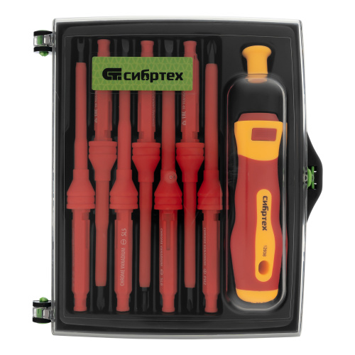 Отвертка со сменными жалами, диэлектрическая до 1000 В, 9 предметов, CrV Сибртех по ценам производителя в Краснодаре с доставкой по всей России