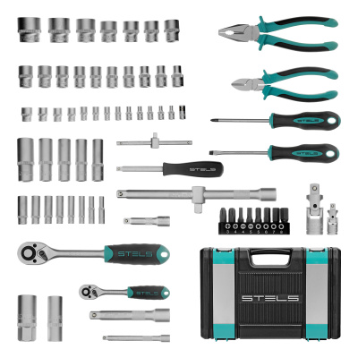 Набор инструментов, 1/2", 1/4", CrV, пластиковый кейс 69 предметов Stels по ценам производителя в Краснодаре с доставкой по всей России