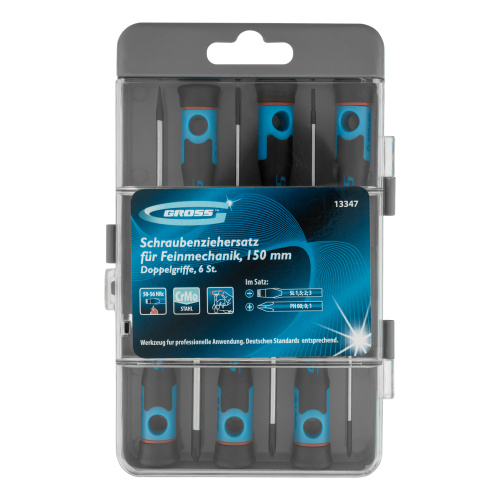Набор отверток для точной механики, CrMo, двухкомпонентные рукоятки, 6 шт, пластиковый бокс Gross по ценам производителя в Краснодаре с доставкой по всей России