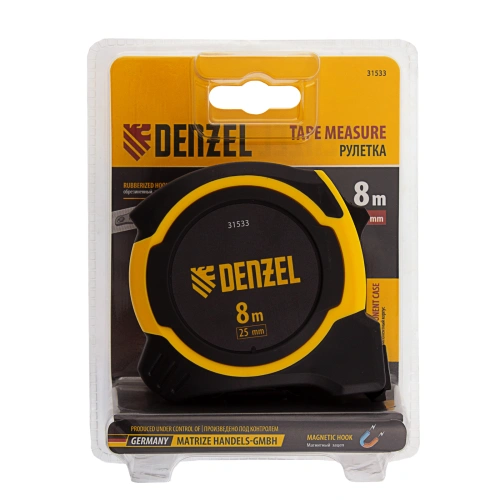 Рулетка 8м х 25мм, двухкомп. корпус, магнитный обрезиненный зацеп Denzel по ценам производителя в Краснодаре с доставкой по всей России