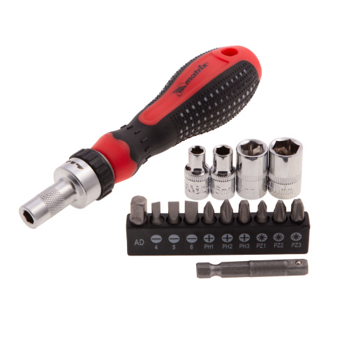 Отвертка реверсивная с набором бит и насадок торцевых, CrV, 1/4, 16 шт Matrix по ценам производителя в Краснодаре с доставкой по всей России