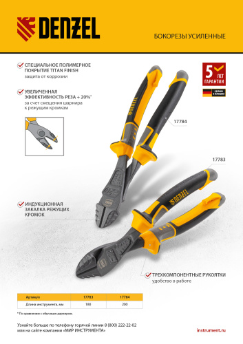 Бокорезы 200 мм, усиленные, трехкомпонентные рукоятки Denzel по ценам производителя в Краснодаре с доставкой по всей России