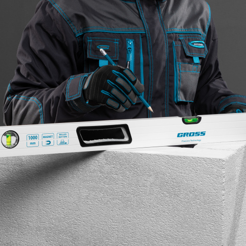 Уровень алюминиевый, 1000 мм, усиленный, рукоятки, фрезерованный, 3 глазка, магнитный Gross по ценам производителя в Краснодаре с доставкой по всей России