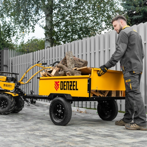 Прицеп для мотоблока TT-500, оцинк., груз. 500 кг, рег. сцепка, колеса 4.00-10, в упаковке Denzel по ценам производителя в Краснодаре с доставкой по всей России