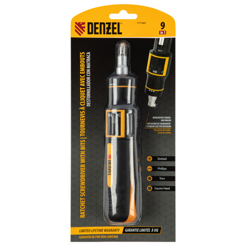 Отвертка реверсивная с револьверным механизмом, 11 шт, сталь S2  Denzel по ценам производителя в Краснодаре с доставкой по всей России