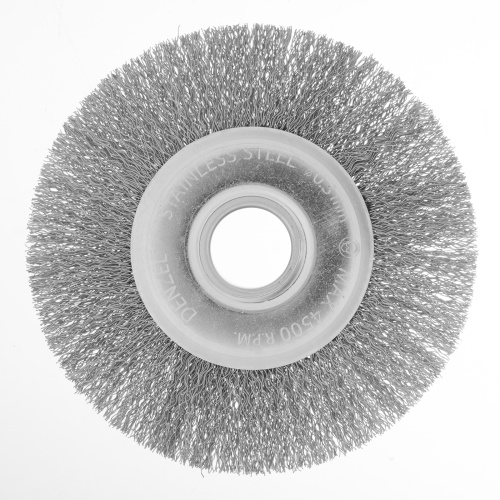 Щетка для УШМ, 125 мм, "Плоская", витая нержавеющая проволока 0.3 мм, посадка 22.2 мм Denzel по ценам производителя в Краснодаре с доставкой по всей России