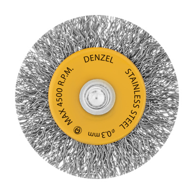 Щетка для дрели, 50 мм, Плоская, со шпилькой, нержавеющая витая проволока Denzel по ценам производителя в Краснодаре с доставкой по всей России