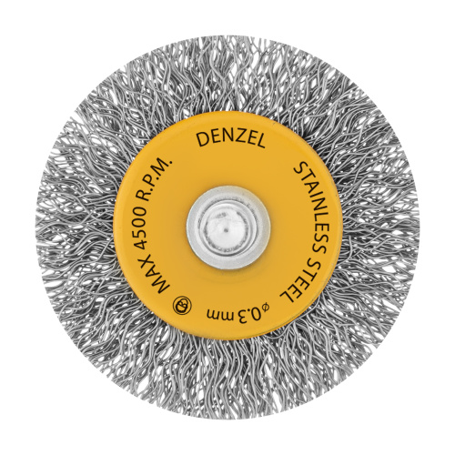 Щетка для дрели, 50 мм, Плоская, со шпилькой, нержавеющая витая проволока Denzel по ценам производителя в Краснодаре с доставкой по всей России